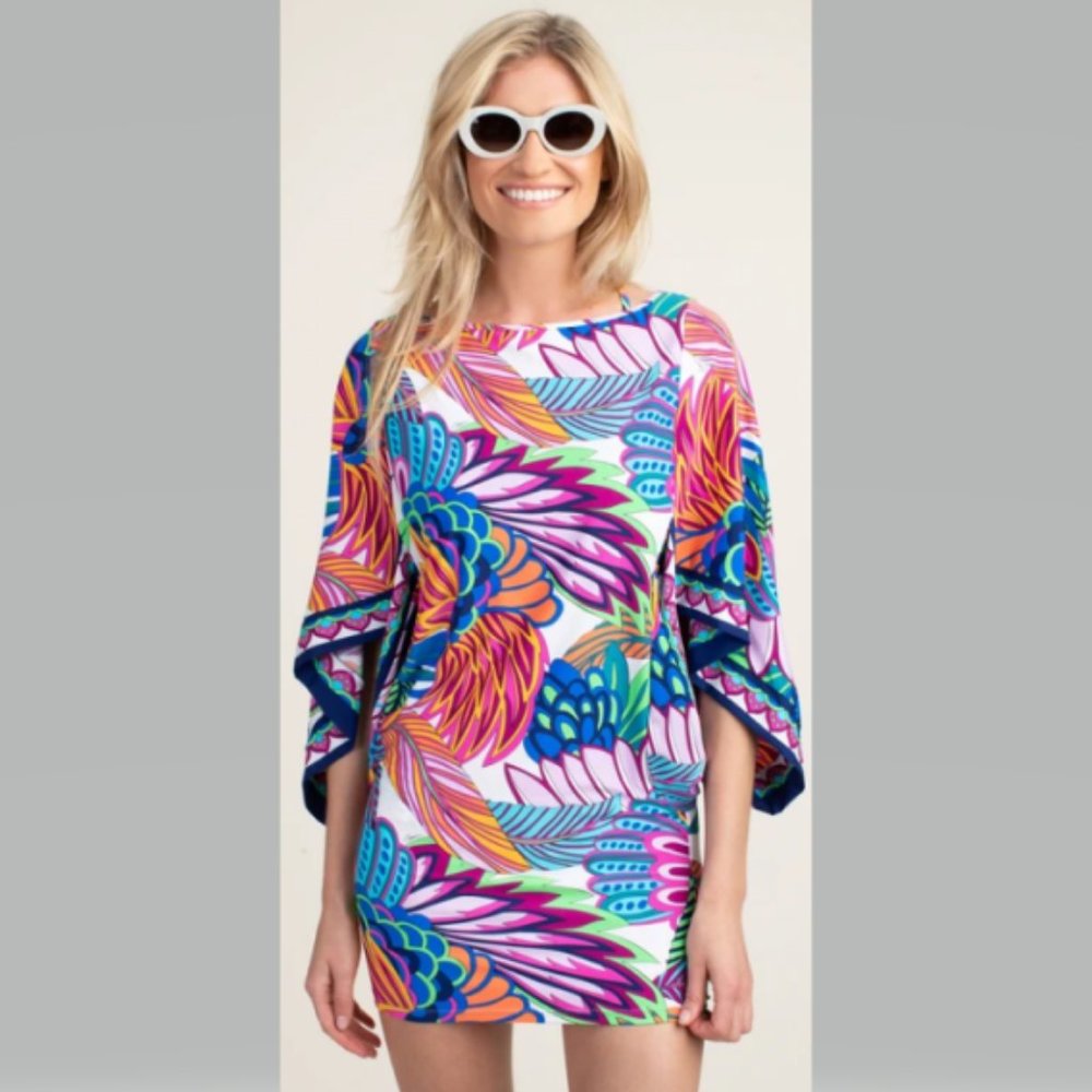 Trina Turk Multicolor Floral Print Swim Coverup - Pink Blue Orange Green